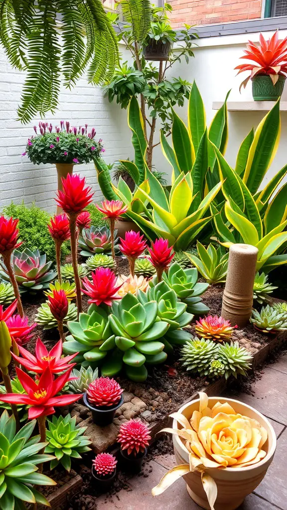 21 Stunning Mexican Patio Hacienda Style Ideas for Your Outdoor Space 2 A vibrant Mexican patio filled with various succulents and greenery in terracotta pots.