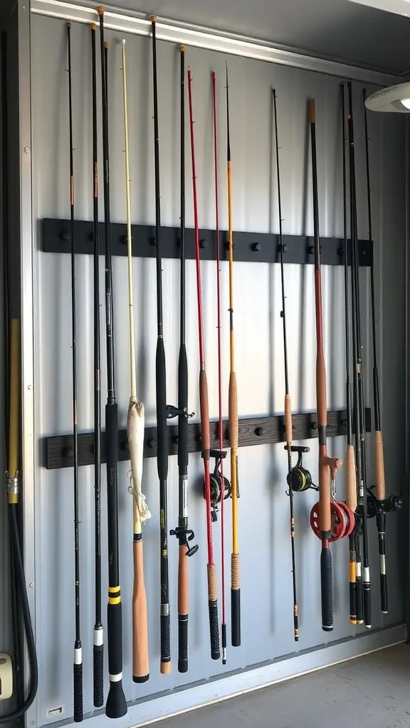 29+ Creative Fishing Rod Storage Ideas for Every Angler 15 Fishing rods stored on a wall-mounted magnetic rack