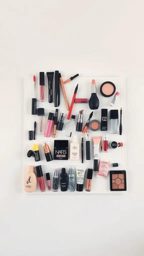 19+Creative Makeup Storage Ideas You Need to Try 2 A magnetic makeup board displaying various makeup products neatly arranged.