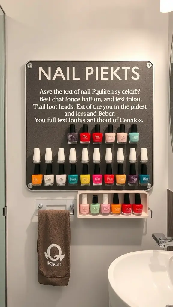 19+Creative Nail Polish Storage Ideas You’ll Love 10 A magnetic board displaying various nail polish bottles in an organized manner.
