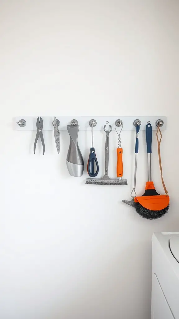 23 Creative Laundry Room Storage Ideas You Need to Try 8 Magnetic strips displaying small tools in a laundry room