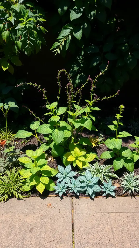 19 Creative Shadow Garden Ideas to Transform Your Outdoor Space 12 A lush garden area with various green plants thriving in the shade.