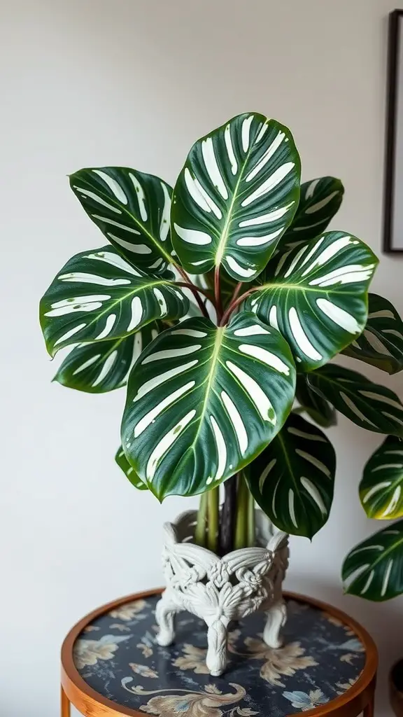 15 Stunning Monstera Plant Varieties You Need to Know About 15 Monstera 'Marmorata' plant with variegated leaves in a decorative pot.