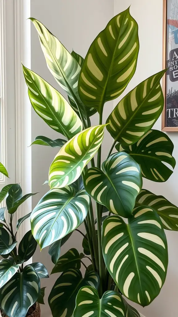 15 Stunning Monstera Plant Varieties You Need to Know About 17 A Monstera Siltapecana Variegata plant with variegated green and white leaves.