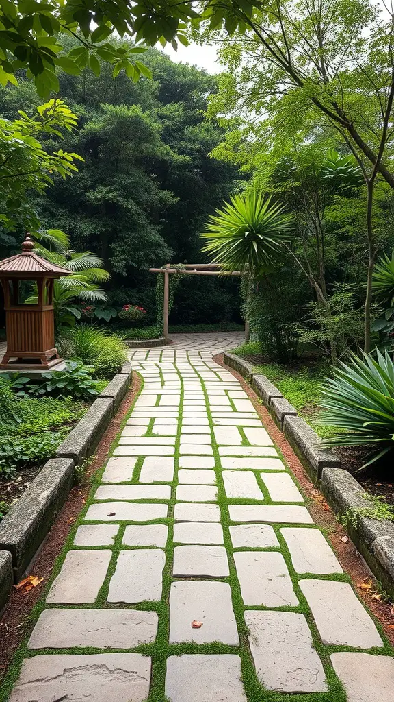 19 Stunning Paver Pathway Ideas to Transform Your Garden 7 A winding natural stone pathway surrounded by greenery