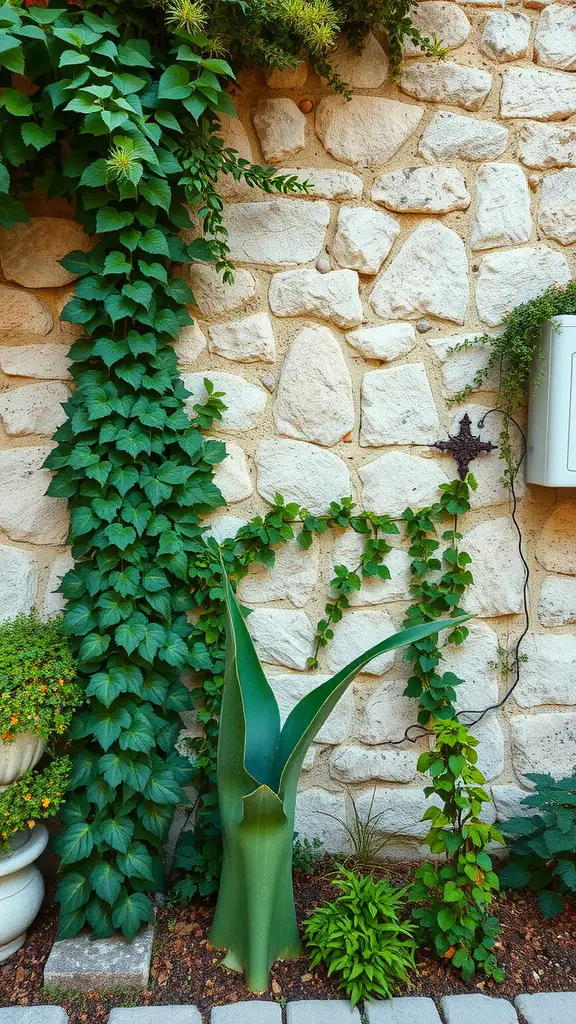 19 Stunning Mediterranean Garden Ideas You’ll Love 12 Natural stone wall with climbing plants in a Mediterranean garden