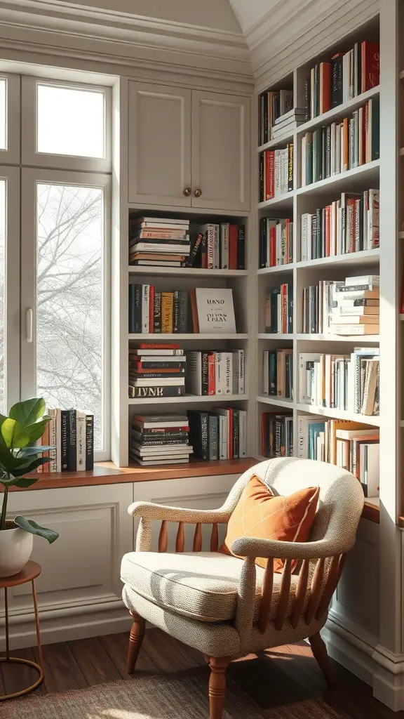23+ Creative Book Storage Ideas for Every Space 15 Cozy reading nook with bookshelves, a comfortable chair, and a window