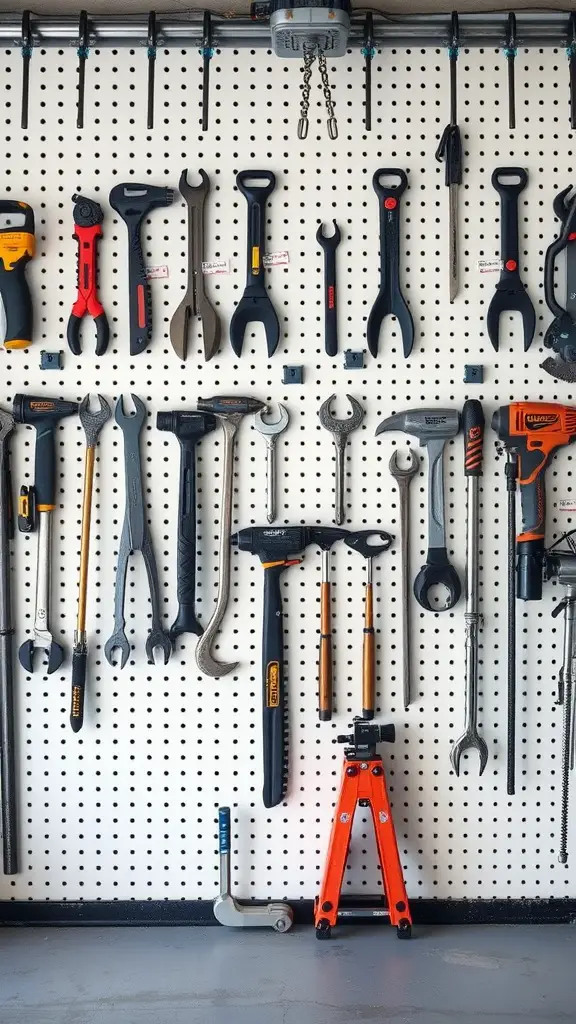 37+Genius Ideas for Garage Storage Organization 4 A pegboard with various tools organized neatly for easy access.