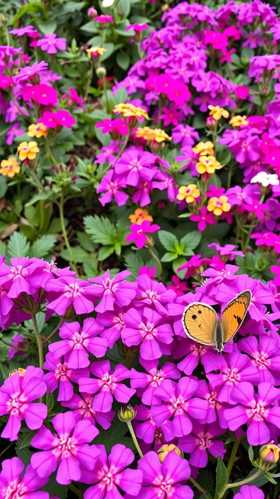 19 Stunning Perennial Plants for Your Garden 10 A vibrant display of pink and orange phlox flowers with a butterfly resting on them.