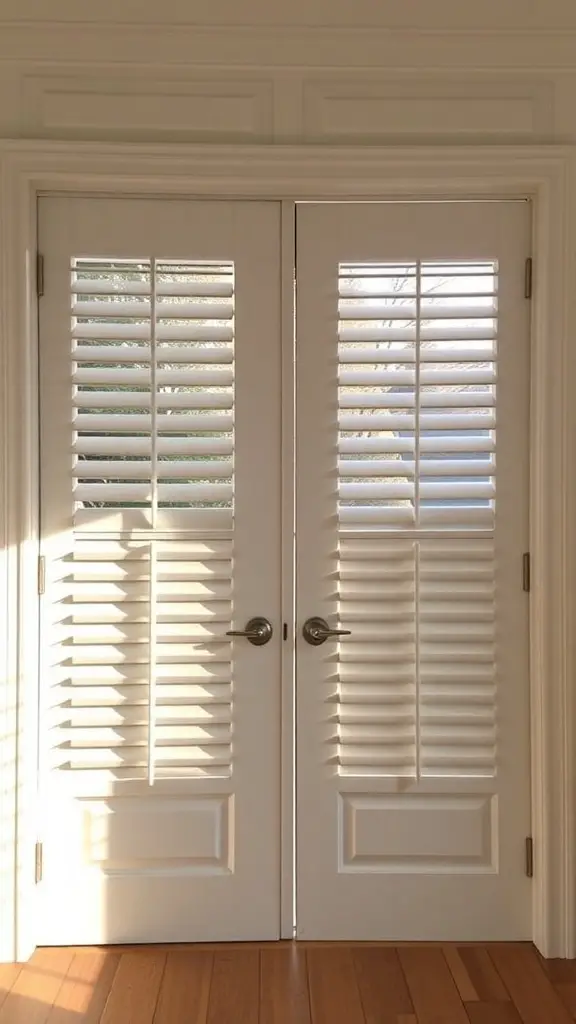 21 Creative French Door Privacy Ideas for Your Home 7 White plantation shutters on double French doors