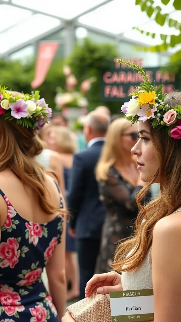 19 Whimsical Garden Party Ideas for Unforgettable Celebrations 13 Two women wearing colorful flower crowns at a garden party