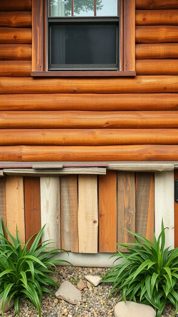 19 Creative House Skirting Ideas to Transform Your Home 11 Wooden skirting made from reclaimed materials with green plants and stones