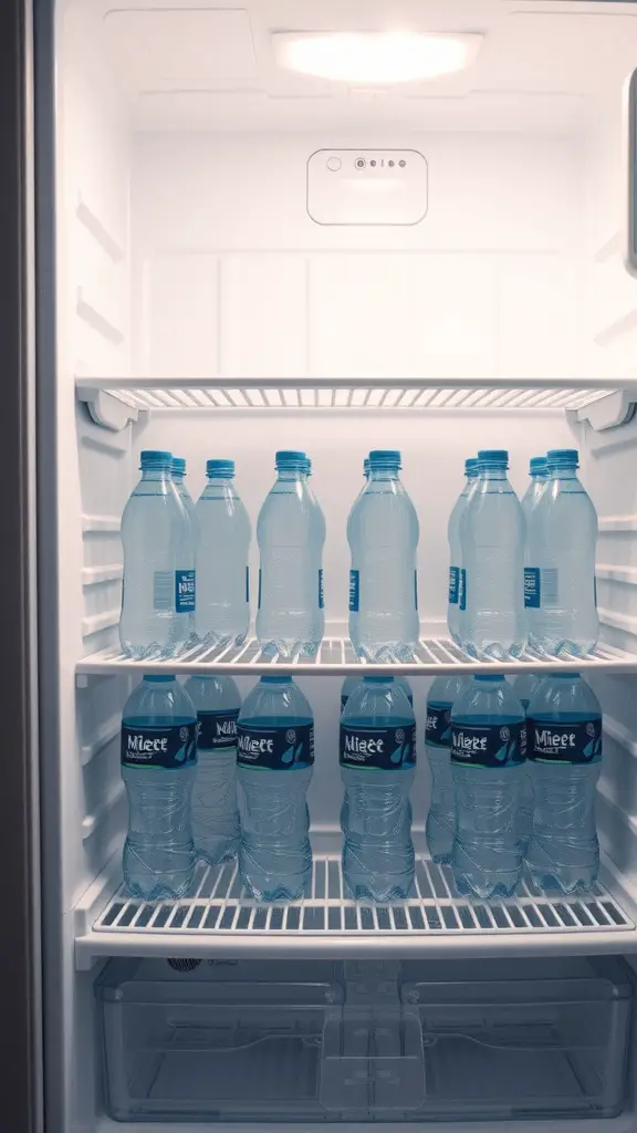 15+ Creative Ways to Store Your Water Bottles 10 A refrigerator filled with neatly arranged water bottles.
