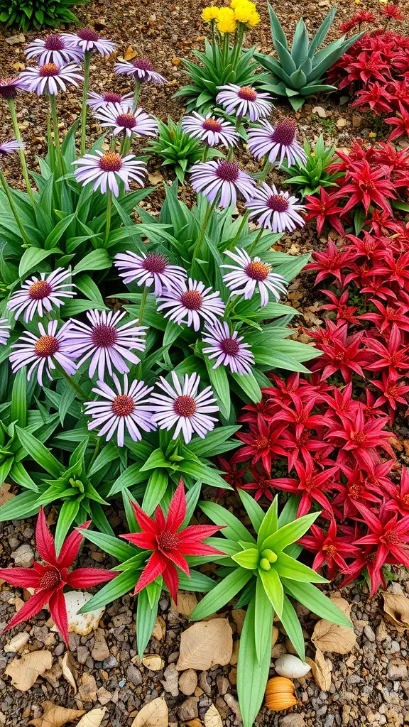 21 Stunning Fall Flower Bed Ideas to Beautify Your Home 6 Colorful flower bed featuring purple asters and red sedums in a garden