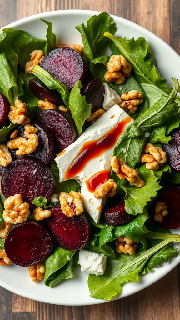 17 Creative Dish Garden Ideas to Elevate Your Space 8 A bowl of roasted beet and goat cheese salad with greens and walnuts
