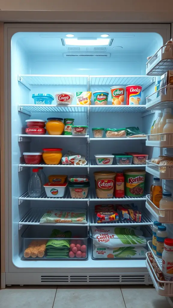A well-organized fridge with various food items stored neatly.