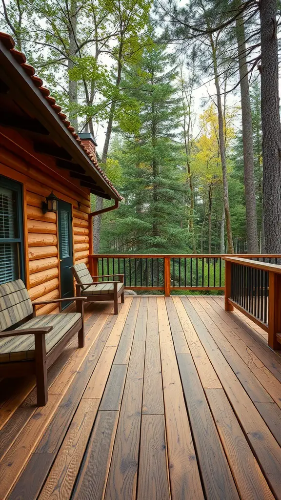 15 Inspiring Outdoor Patio Ideas for Your Dream Space 6 A rustic wooden deck with comfortable seating surrounded by trees