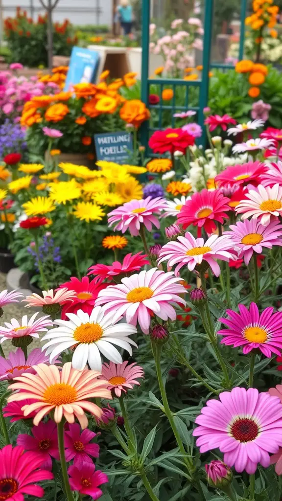 23 Stunning Dream Garden Ideas to Transform Your Outdoor Space 17 A vibrant display of seasonal flowers in various colors, including pink, orange, and yellow, showcasing a beautiful garden setting.