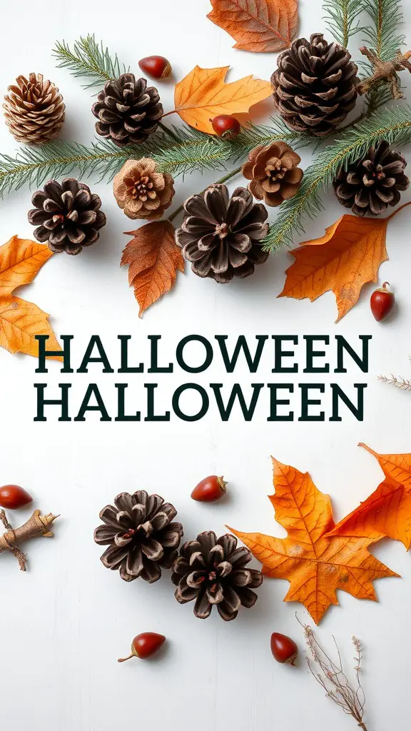 19 Spooktacular Items for the Perfect Halloween Tablescape 9 A Halloween-themed tablescape featuring pinecones, acorns, and autumn leaves.