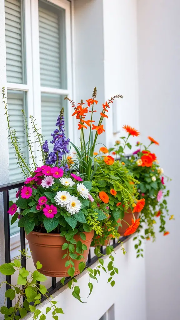 23 Creative Balcony Railing Planters to Transform Your Outdoor Space 7 Colorful balcony railing planters filled with various flowers