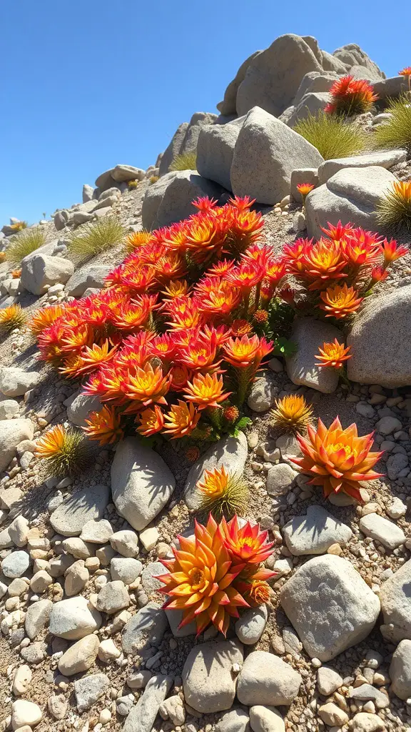 19 Stunning Perennial Plants for Your Garden 5 Vibrant Sedum plants with red and orange flowers growing among rocks