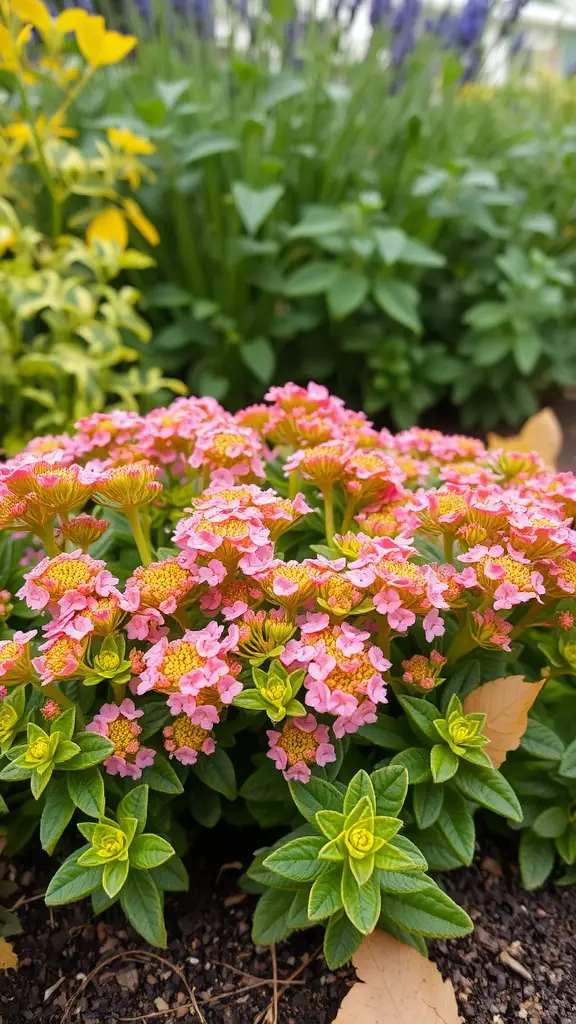 19 Stunning Fall Plants to Brighten Your Garden 10 A vibrant cluster of pink sedum flowers surrounded by green leaves in a garden setting.