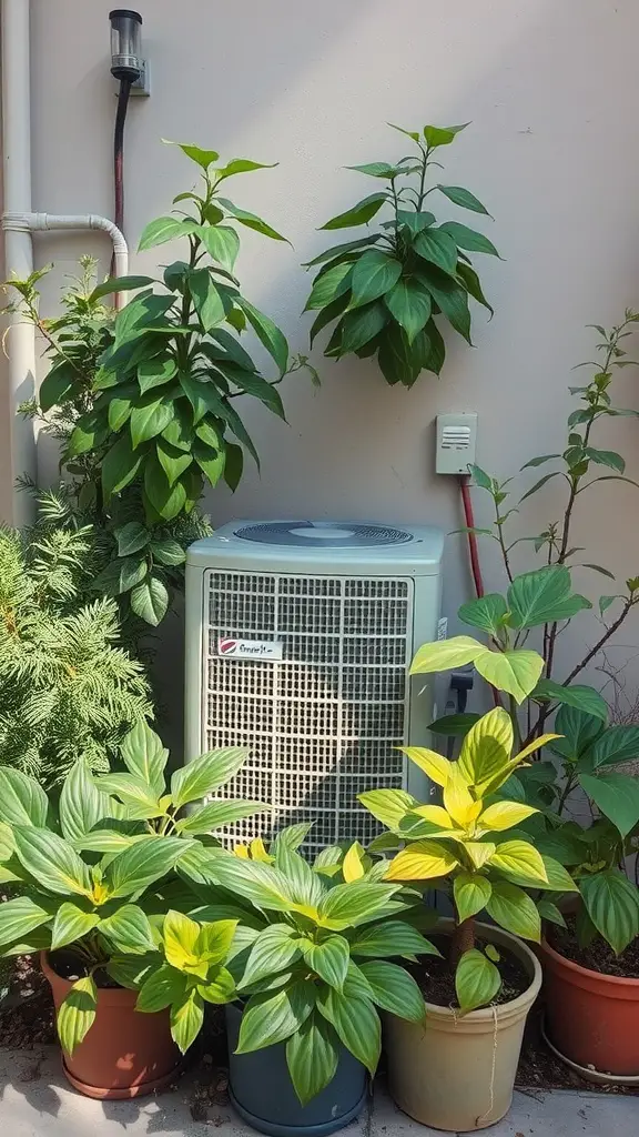17 Creative Landscaping Ideas to Hide Your AC Unit 11 A variety of green plants surrounding an air conditioning unit