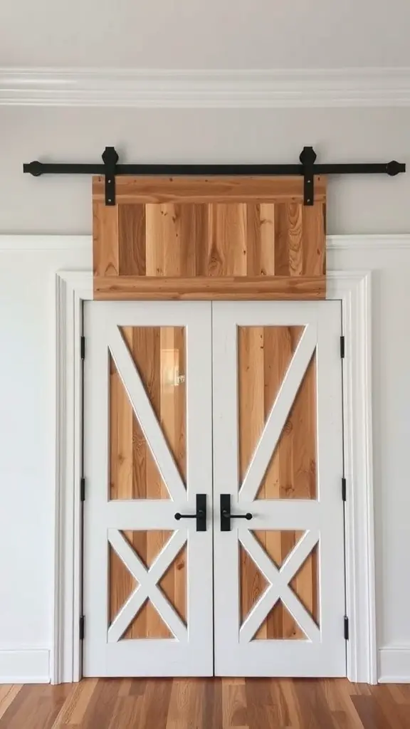 21 Creative French Door Privacy Ideas for Your Home 2 A stylish sliding barn door with wooden and white accents