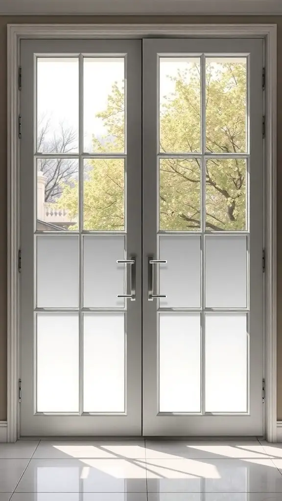 21 Creative French Door Privacy Ideas for Your Home 9 French doors with smart glass technology, showing a clear view of the outdoors.