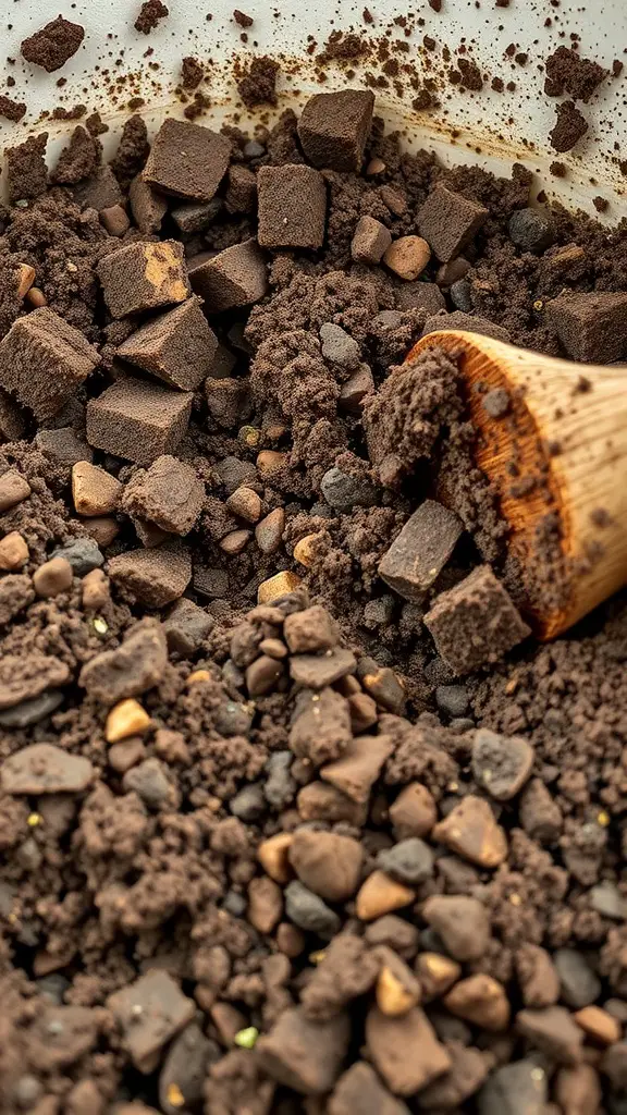 19 Must-Have Vegetables for Your Balcony Garden 5 Close-up of rich soil mix with chunks and small stones, ideal for balcony vegetable gardening.