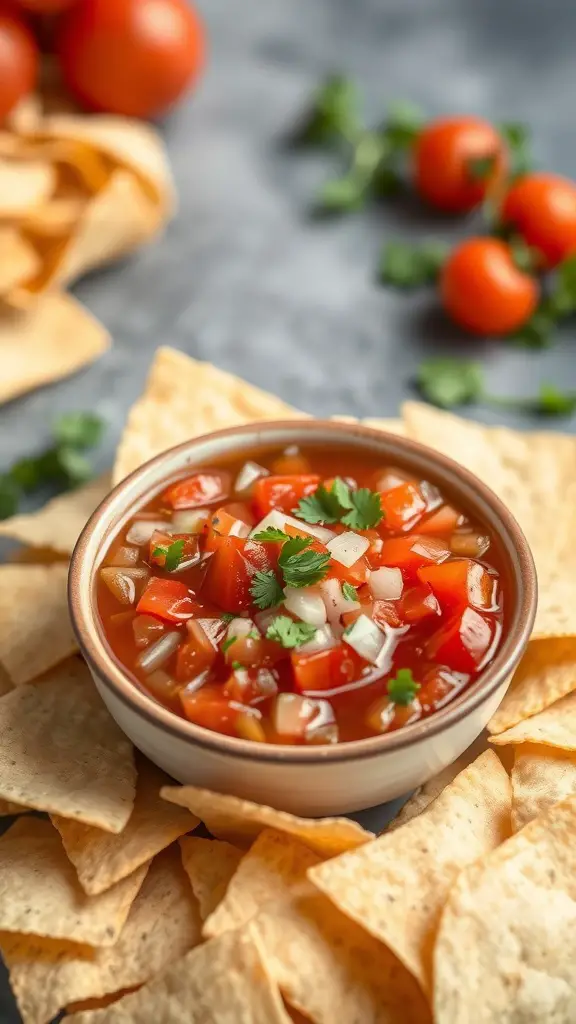 17 Creative Dish Garden Ideas to Elevate Your Space 17 A bowl of spicy garden salsa surrounded by tortilla chips and fresh tomatoes.
