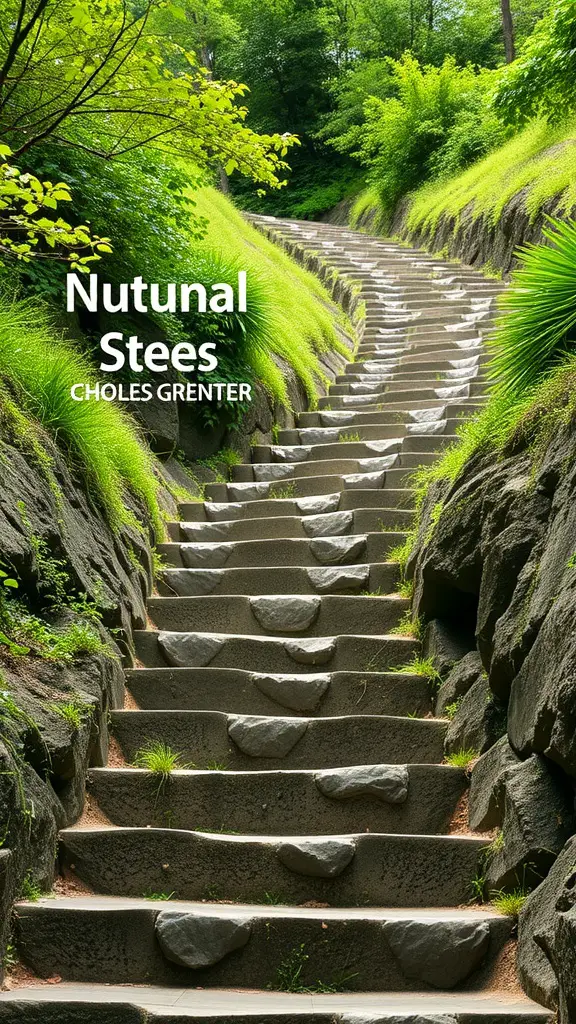 19 Creative Steep Hill Landscaping Ideas to Transform Your Yard 10 Stone steps leading up a lush green hillside, surrounded by plants.