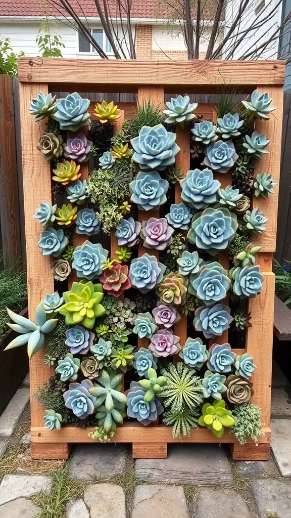 17 Stunning Succulent Garden Ideas for Your Home 13 A vertical garden made from a wooden pallet filled with various colorful succulents.