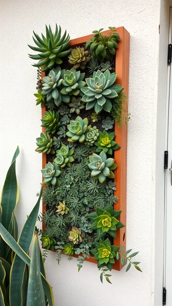23 Creative DIY Yard Decor Ideas You Can't Miss 16 A wooden frame filled with various succulents arranged in a beautiful pattern.