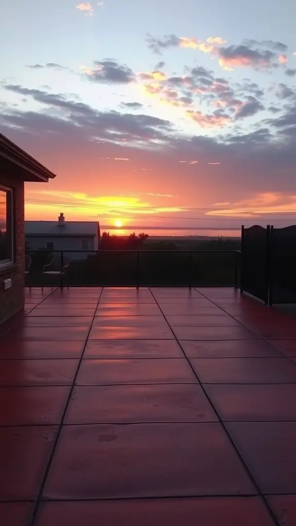 45 Creative Paint Ideas for Your Concrete Patio 16 Concrete patio with a sunset ombre effect, showcasing vibrant colors.