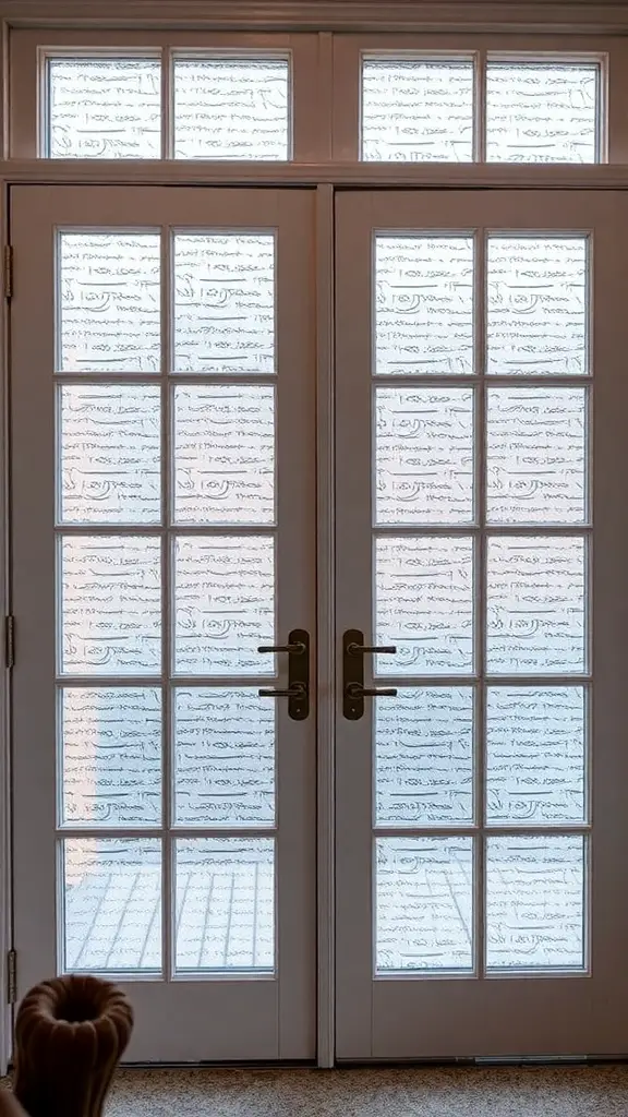 21 Creative French Door Privacy Ideas for Your Home 12 French doors with textured window film for privacy and style