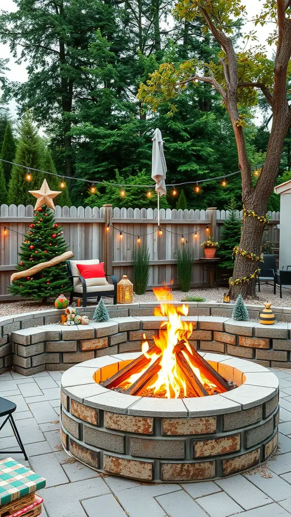 13 Creative Cinder Block Fire Pit Ideas for Your Backyard 14 A themed cinder block fire pit surrounded by festive decorations and seating.