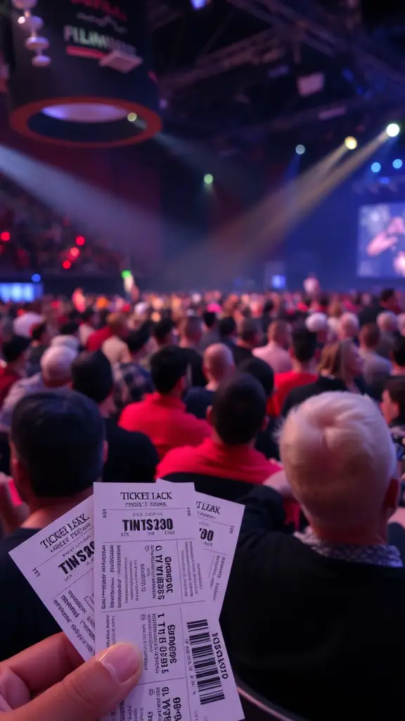 17 Creative Silent Auction Ideas to Boost Your Fundraising Event 8 A hand holding concert tickets with a crowd in the background, showcasing the excitement of live events.