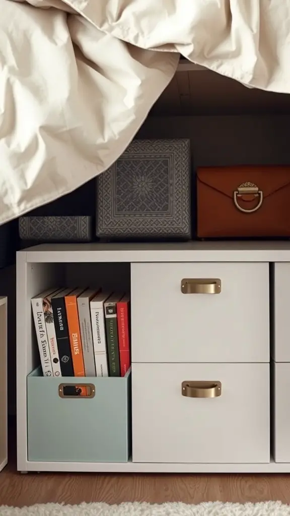 23 Creative Book Storage Ideas for Every Home 2 Under-bed storage with books and decorative boxes