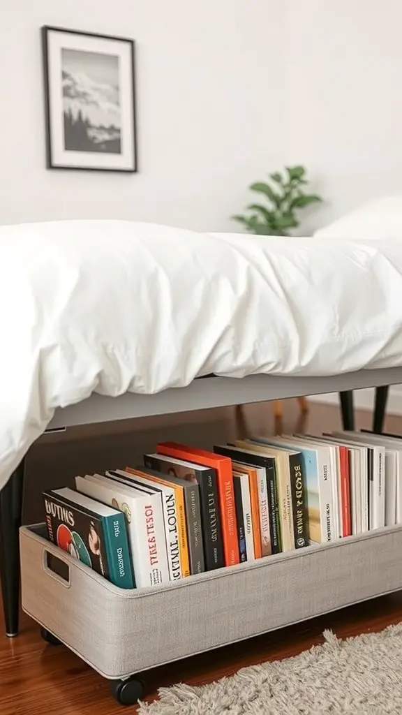 23+ Creative Book Storage Ideas for Every Space 2 Under-bed storage container filled with books, showcasing a neat and organized space.