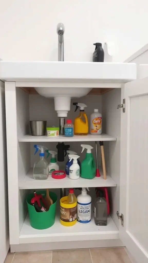 19 Affordable Dollar Tree Kitchen Organization Ideas You Need to Try 4 Organized under-sink cabinet with cleaning supplies