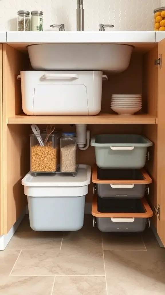 17 Smart Small Kitchen Storage Ideas You’ll Love 4 Organized under-sink storage with bins and containers