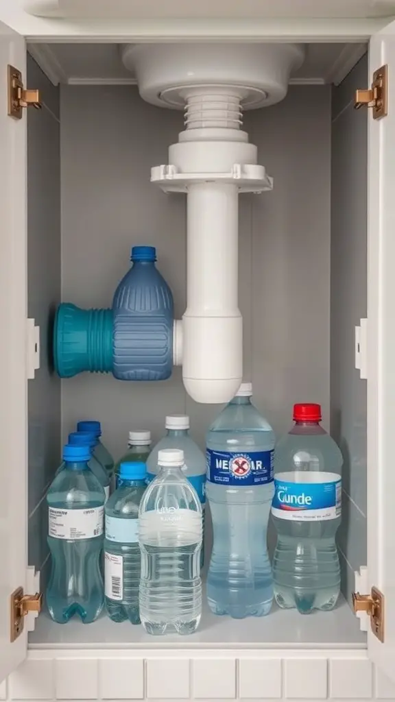 15+ Creative Ways to Store Your Water Bottles 7 Organized under-sink cabinet with various water bottles