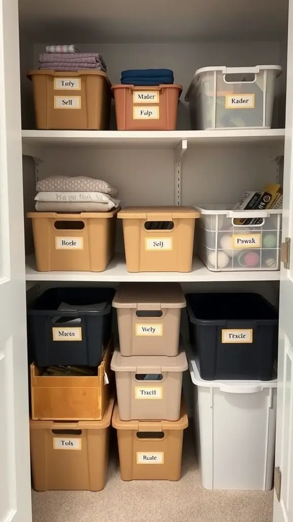 23 Creative Small Closet Organization Ideas for Maximum Space 11 Organized closet with labeled bins for easy identification
