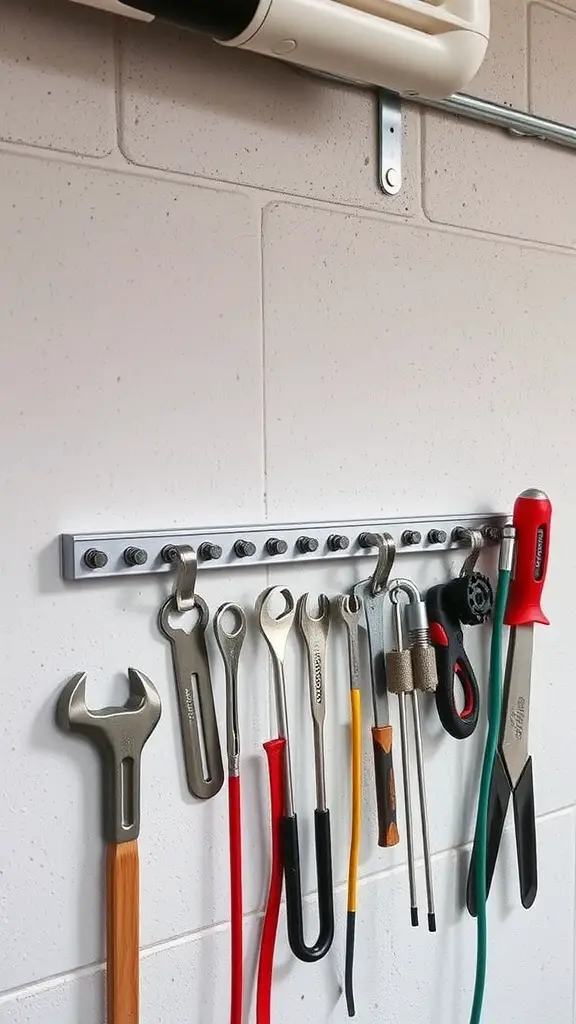 Magnetic strip holding various small tools on a wall