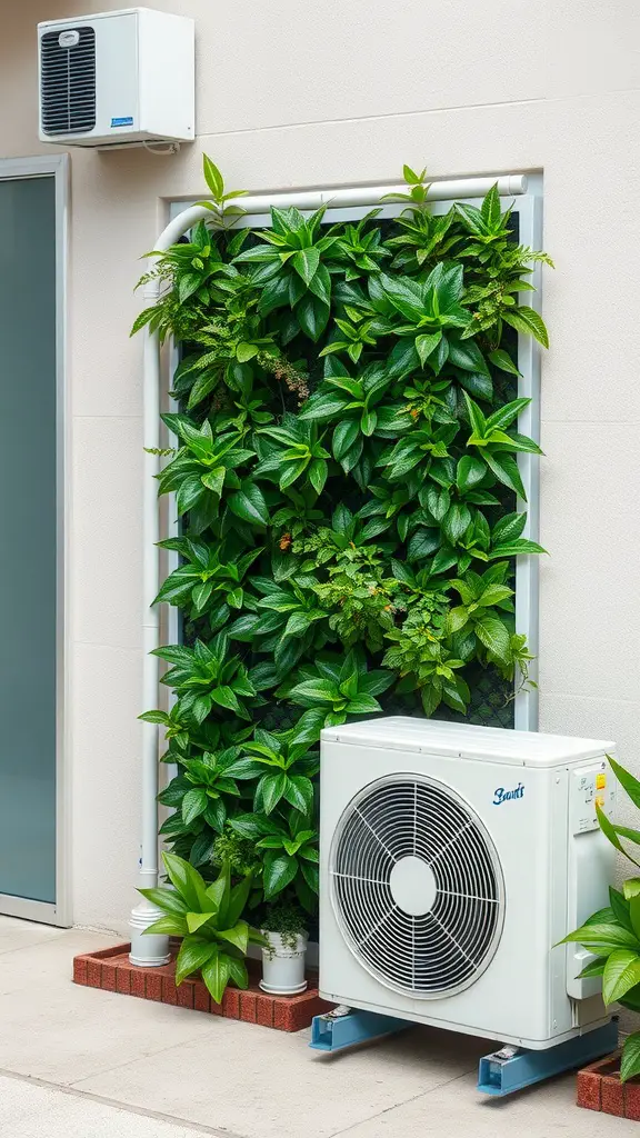 17 Creative Landscaping Ideas to Hide Your AC Unit 10 A vertical garden next to an air conditioning unit, featuring lush green plants.