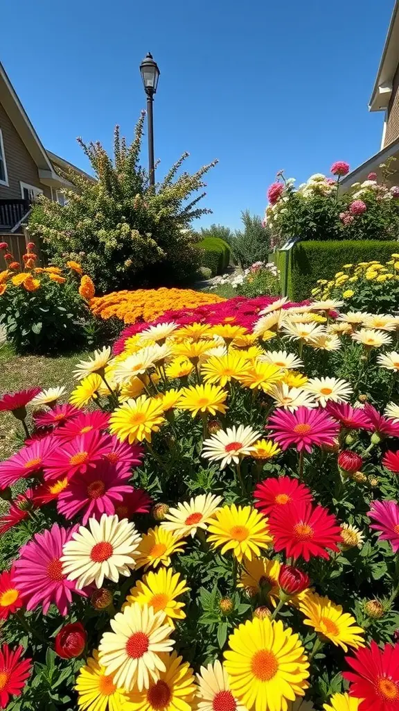 21 Stunning Fall Flower Bed Ideas to Beautify Your Home 2 Colorful chrysanthemum flower bed in front of a house