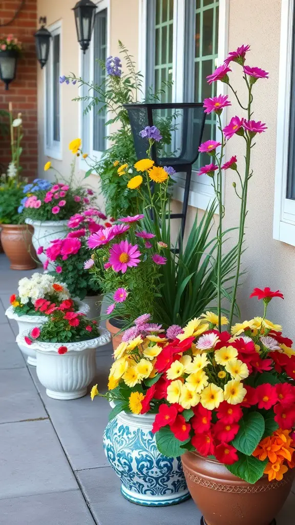 15 Stunning French Garden Ideas to Transform Your Outdoor Space 14 Colorful container garden with various flowers in decorative pots
