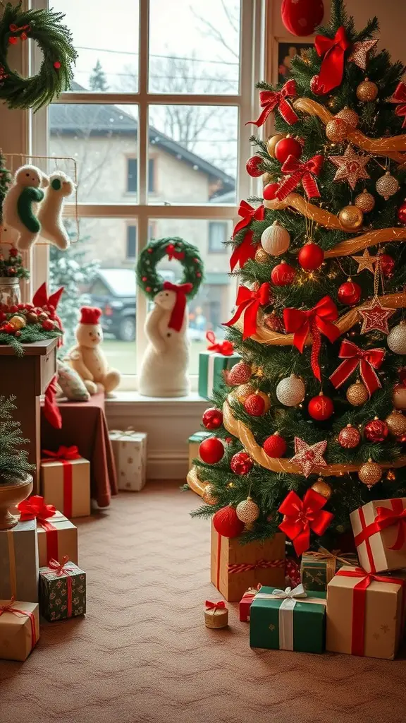 15 Creative Christmas Party Theme Ideas for Your Holiday Celebration 11 A cozy Christmas scene featuring a decorated tree, gifts, and festive decorations
