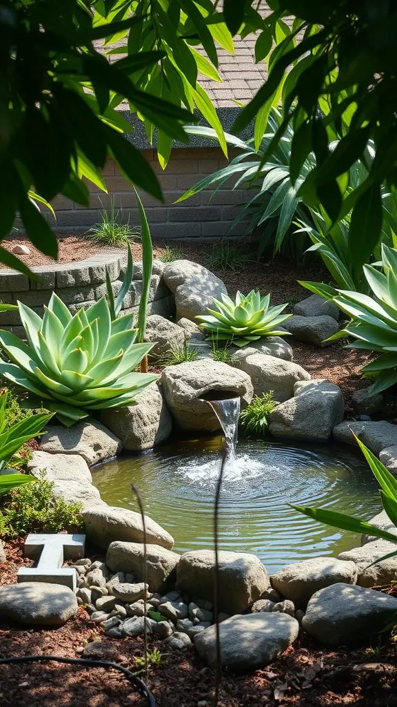 19 Creative Shadow Garden Ideas to Transform Your Outdoor Space 7 A serene pond surrounded by rocks and green plants in a shadow garden.
